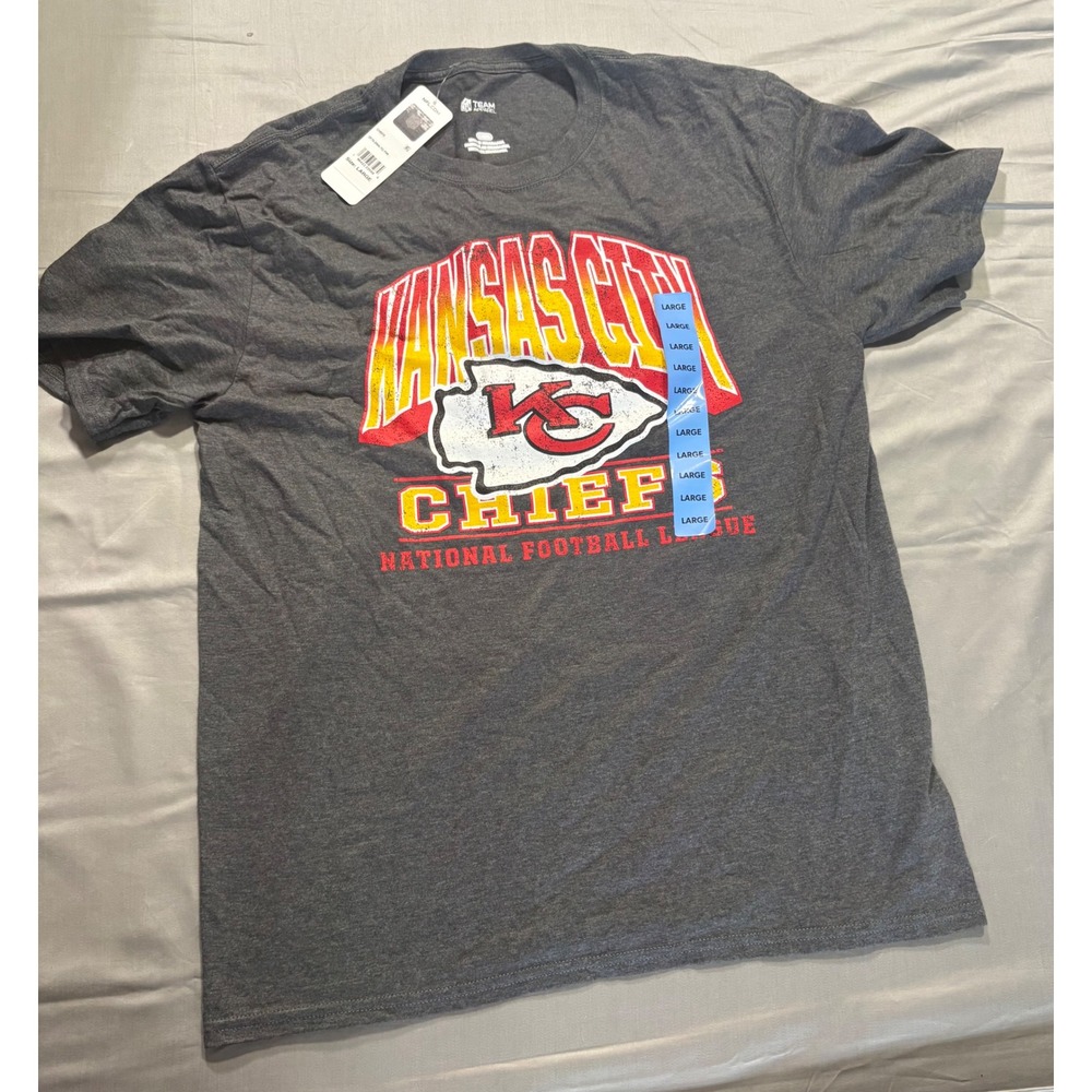 NFL Team Apparel Kansas City Chiefs Mens T-Shirt Charcoal Grey Graphic Tee Large